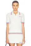 Sporty And Rich Womens White Dark Navy Ruby Serif Logo Mini Cable-knit Polo Shirt In Multi
