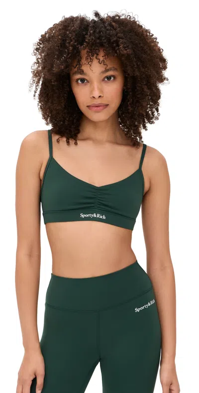 Sporty And Rich Serif Logo Mini Sports Bra Forest In Green