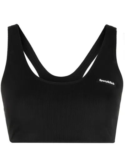 Sporty And Rich Elasticated Ribbed Tank Top With Scoop Neck In Black White