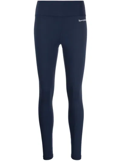 Sporty And Rich Serif Logo-print Leggings In Navy
