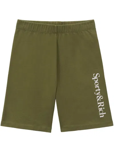 Sporty And Rich Serif Logo-print Shorts In Army