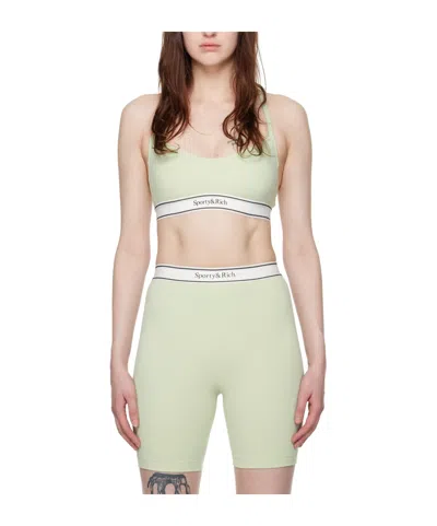 Sporty And Rich Serif Logo Racerback Sports Bra In Green