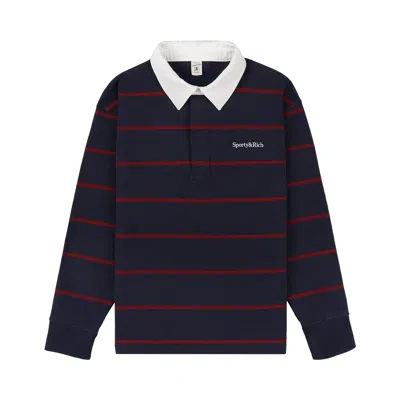 Pre-owned Sporty And Rich Sporty & Rich Serif Logo Rugby Polo 'dark Navy/white' | Blue | Women's Size S