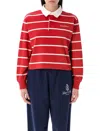Sporty And Rich Womens Serif Rugby Striped Cotton-knit Polo Shirt Ruby White In Red Ruby