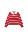 Sporty And Rich Womens Serif Rugby Striped Cotton-knit Polo Shirt Ruby White In Red