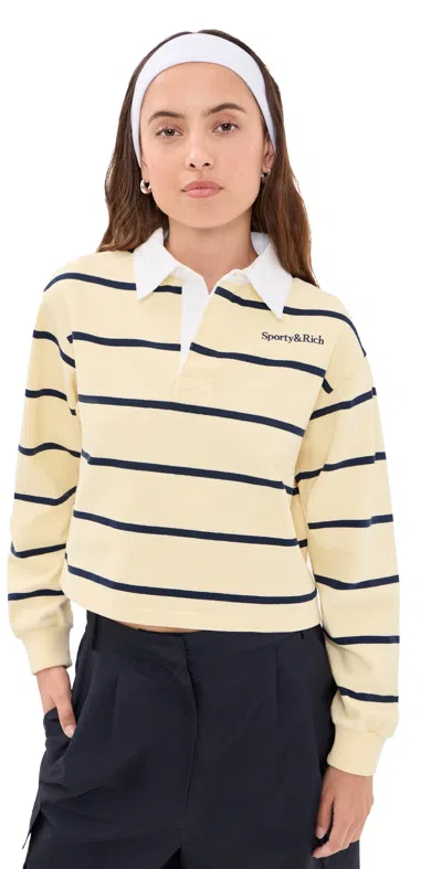 Sporty And Rich Serif Logo Rugby Polo Sweatshirt In Neutral
