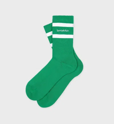 Sporty And Rich Serif Logo Socks In Verde/white
