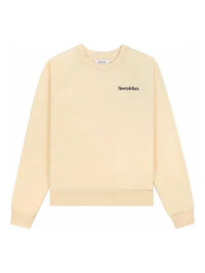Sporty And Rich Embroidered-logo Cotton Sweatshirt In Beige