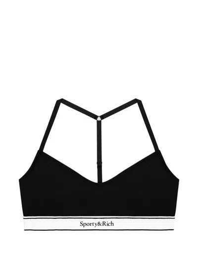 Sporty And Rich Serif Logo Sports Bra In Black
