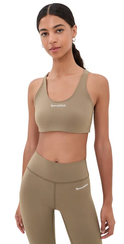 Sporty And Rich Serif Logo Sports Bra Sand White In Brown