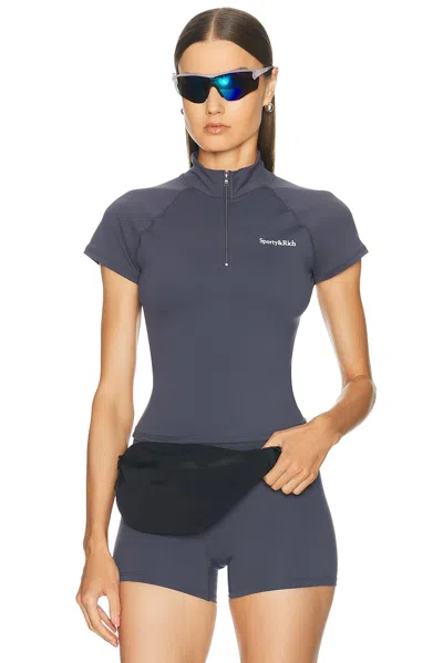 Sporty And Rich Serif Logo Sports Quarter Zip Top In Carbon