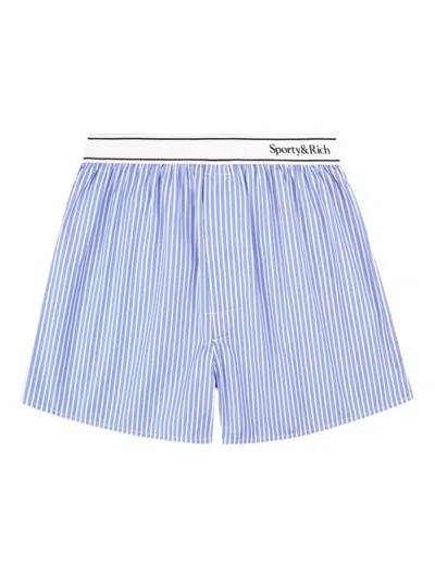 Sporty And Rich Serif Logo Striped Boxer Shorts In Blue