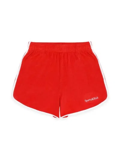 Sporty And Rich Serif Logo Terry Shorts Bright In Red/white