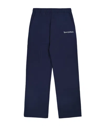 Sporty And Rich Serif Logo Wide Sweatpant In Blue