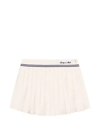 Sporty And Rich Abigail Pleated Embroidered Striped Crepe De Chine Mini Skirt In White