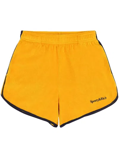 Sporty And Rich Serif Shorts In Mustard Yellow/navy Blue
