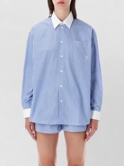 Sporty And Rich Shirt Contrast Collar Chest Pocket Stripes Long Sleeves In Blue