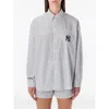 Sporty And Rich Oversized Striped Shirt Chest Pocket In Gray