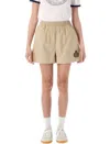 Sporty And Rich Crest Elastic Waistband Side Pockets Shorts In Light Tan