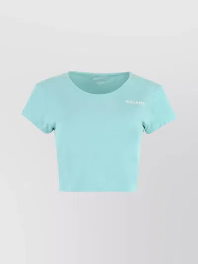 Sporty And Rich Short Sleeve Technical Fabric Crop Top In Blue