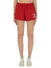Sporty And Rich Womens Ruby Varsity Crest Disco Two-slip-pockets Cotton-jersey Shorts In Red