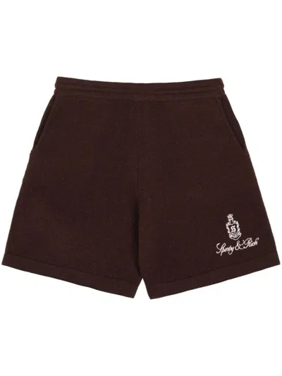 Sporty And Rich Vendome Logo-embroidered Cashmere Shorts In Chocolate