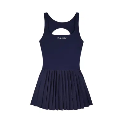 Pre-owned Sporty And Rich Sporty & Rich Signature Logo Court Dress 'dark Navy/white' | Blue | Women's Size S