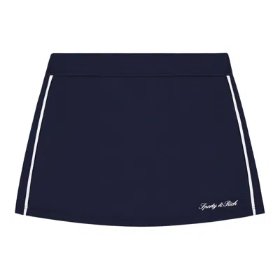 Pre-owned Sporty And Rich Sporty & Rich Signature Logo Court Skirt 'dark Navy/white' | Blue | Women's Size L