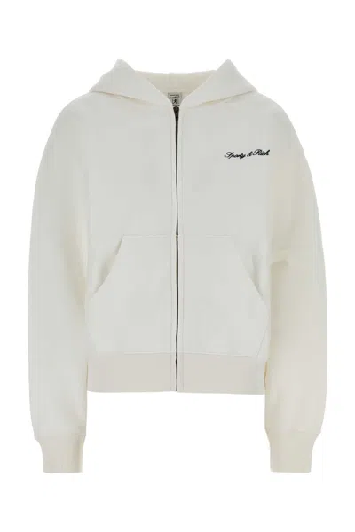 Sporty And Rich Cotton Cropped Hooded Sweatshirt Front Pockets In Neutral