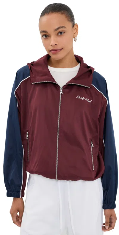 Sporty And Rich Signature Logo Gym Jacket Bordeaux/white/dark Navy In Burgundy