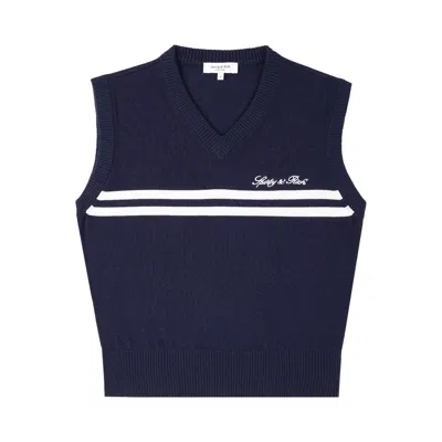 Pre-owned Sporty And Rich Sporty & Rich Signature Logo Knitted Vest 'dark Navy/white' | Blue | Women's Size S