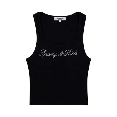 Pre-owned Sporty And Rich Sporty & Rich Signature Logo Krystal Tank 'black/crystal' | Women's Size S