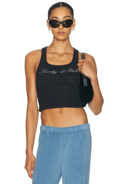 Sporty And Rich Signature Logo Krystal Tank Top In Black