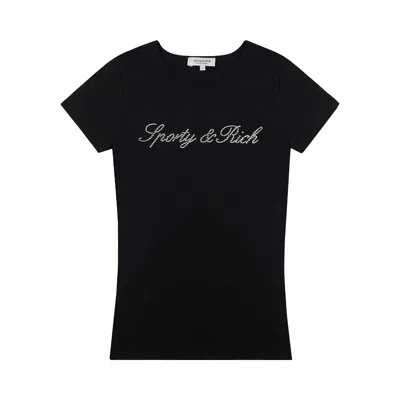 Pre-owned Sporty And Rich Sporty & Rich Signature Logo Krystal Tee 'black/crystal' | Women's Size S