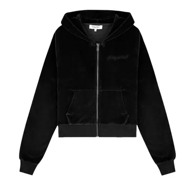 Pre-owned Sporty And Rich Sporty & Rich Signature Logo Krystal Zip Hoodie 'black/crystal' | Women's Size M