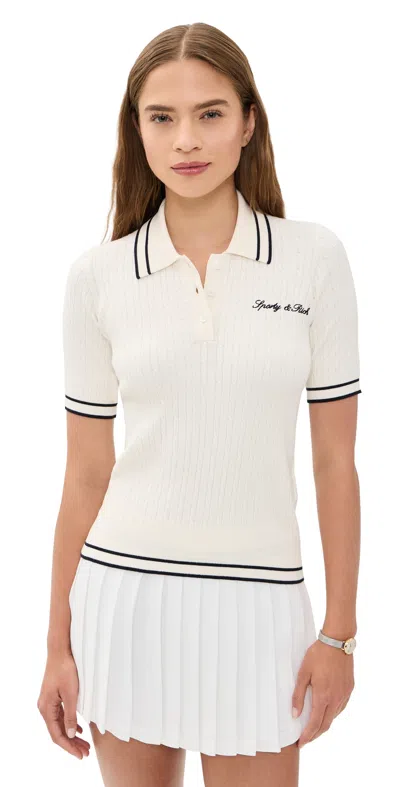Sporty And Rich Signature Logo Mini Cable Polo Ecru/dark Navy In Neutral