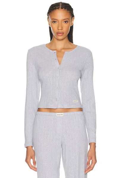Sporty And Rich Signature Logo Pointelle Cardigan In Gray