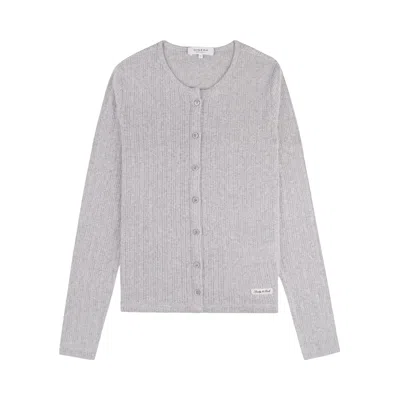 Pre-owned Sporty And Rich Sporty & Rich Signature Logo Pointelle Cardigan 'heather Grey/black' | Women's Size L In Gray