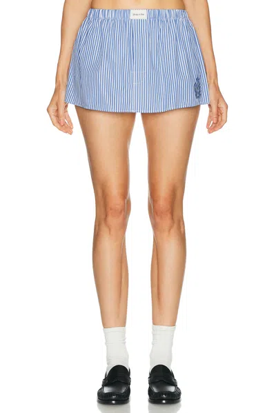 Sporty And Rich Signature Logo Poplin Skirt In Blue Striped