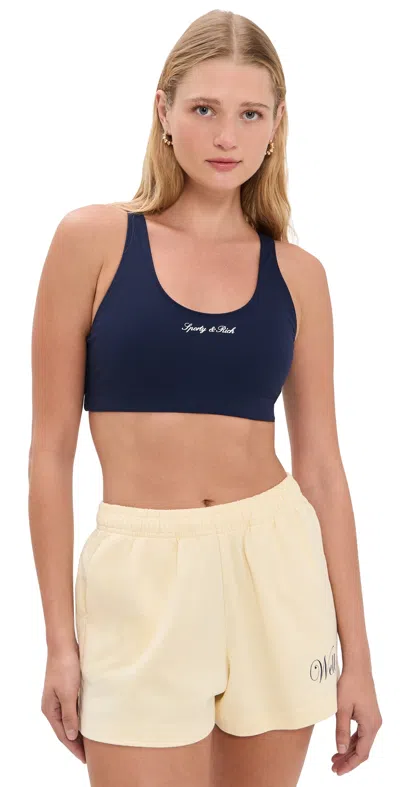 Sporty And Rich Signature Logo Sports Bra Dark Navy White In Black