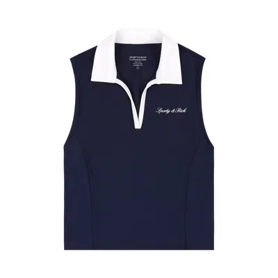 Pre-owned Sporty And Rich Sporty & Rich Signature Logo Sports Polo Vest 'dark Navy/white' | Blue | Women's Size M