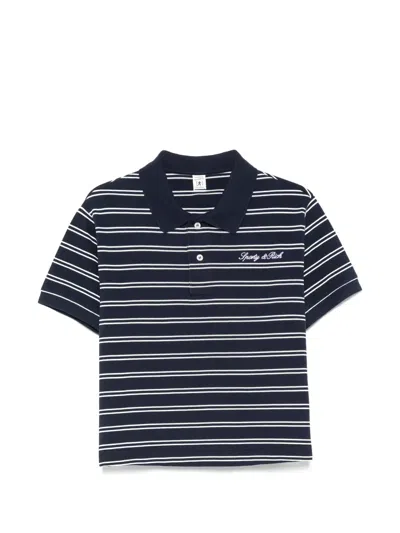 Sporty And Rich Signature Logo Striped Short-sleeve Polo Shirt In White