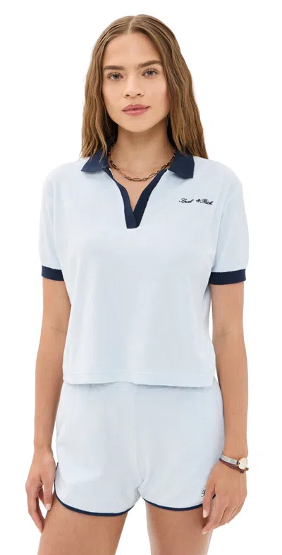 Sporty And Rich Signature Logo Terry Polo Ciel/dark Navy Dark Navy In Blue