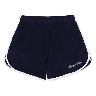 Pre-owned Sporty And Rich Sporty & Rich Signature Logo Terry Short 'dark Navy/white' | Blue | Women's Size M