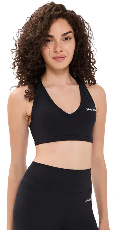 Sporty And Rich Signature Logo V Neck Sports Bra Black White In Multi