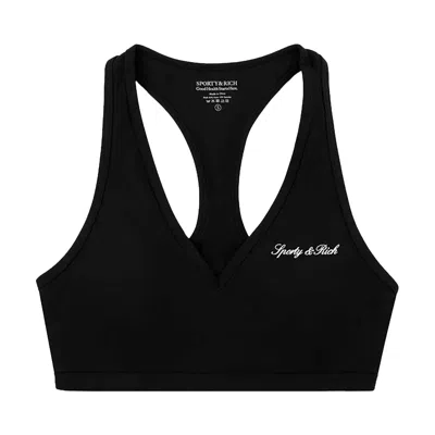 Pre-owned Sporty And Rich Sporty & Rich Signature Logo V-neck Sports Bra 'black/white' | Women's Size S