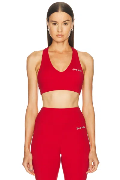 Sporty And Rich Signature Logo V-neck Sports Bra In Sports Red