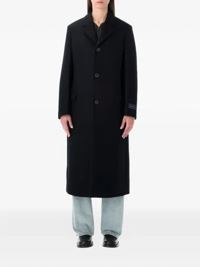Sporty And Rich Signature Logo Wool Coat In Black