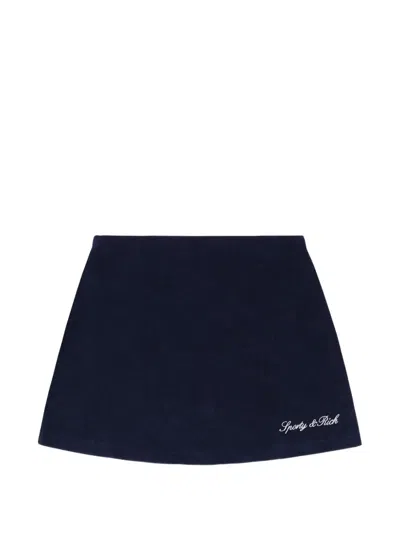 Sporty And Rich Signature Logo-embroidered Cotton Mini Skirt In Blue