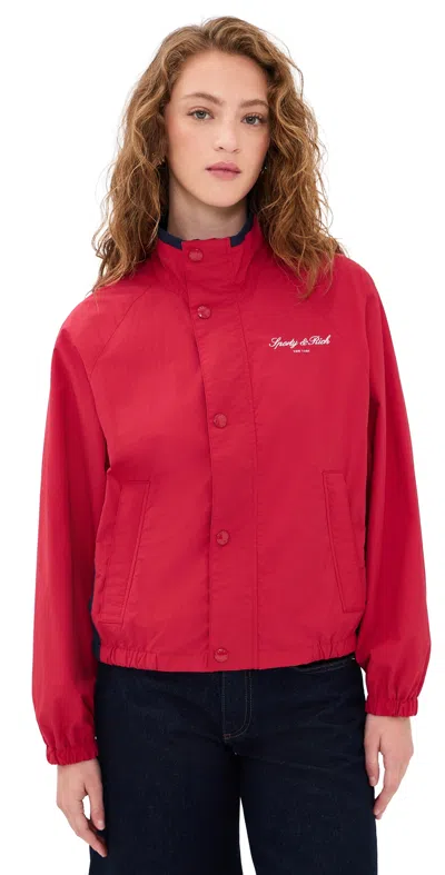 Sporty And Rich Signature Ny Contrast Jacket Ruby/navy White In Red